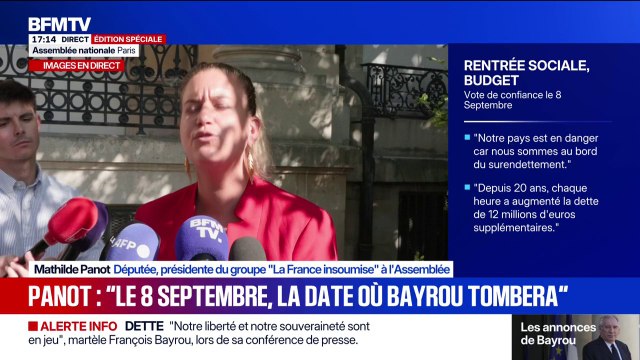 Vote de confiance: François Bayrou gouverne avec le soutien de l'extrême droite , affirme Mathilde Panot, présidente du groupe La France Insoumise à l'Assemblée nationale