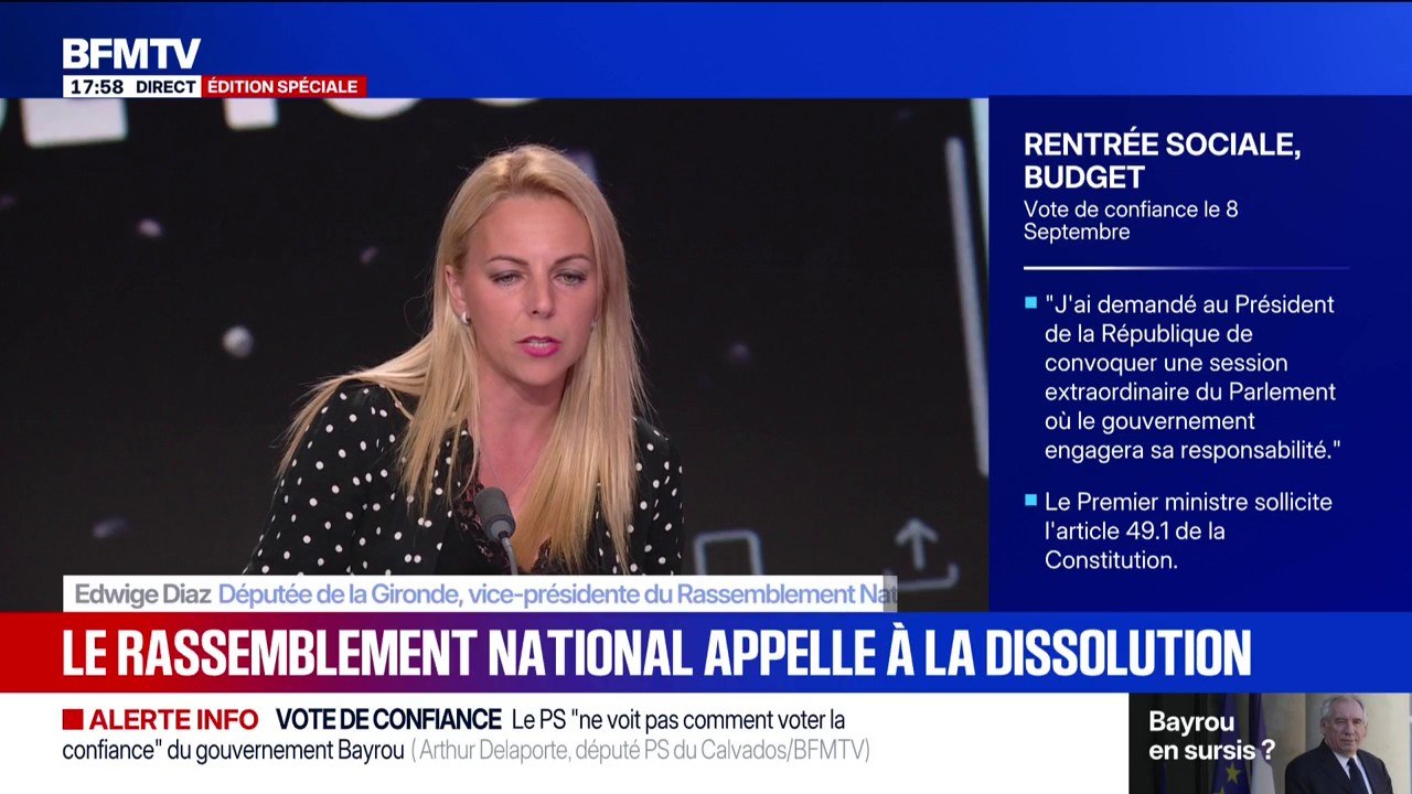 Discours de rentrée de François Bayrou: "Il faut repasser par un vote, repartir aux urnes", juge Edwige Diaz, vice-présidente du RN