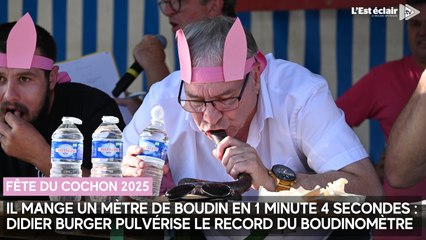 Il mange un mètre de boudin en 1'04 : Didier Burger pulvérise le record du boudinomètre