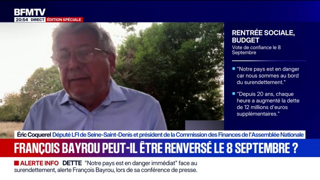 Vote de confiance du 8 septembre: Monsieur Macron a deux choix, soit il fait appel à ceux qui ont gagné il y a un an, soit il faut un retour au peuple , estime Éric Coquerel, député LFI de Seine-Saint-Denis