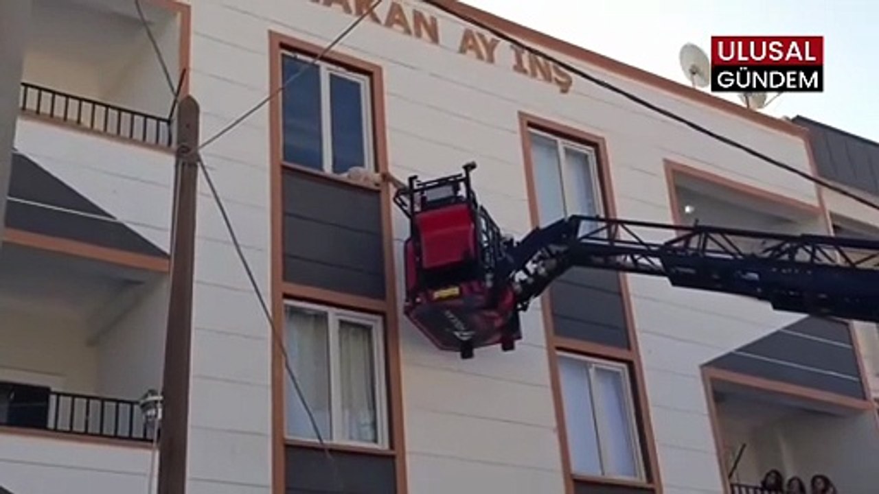 Şanlıurfa'da itfaiye ekipleri, Pencerede mahsur kalan kediyi kurtardı