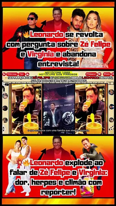 🤔Eita!Que #Leonardo explode ao falar de #ZéFelipe e #Virginia, dor, herpes e climão com repórter!😮.Notícias 100 notícias dos Famosos