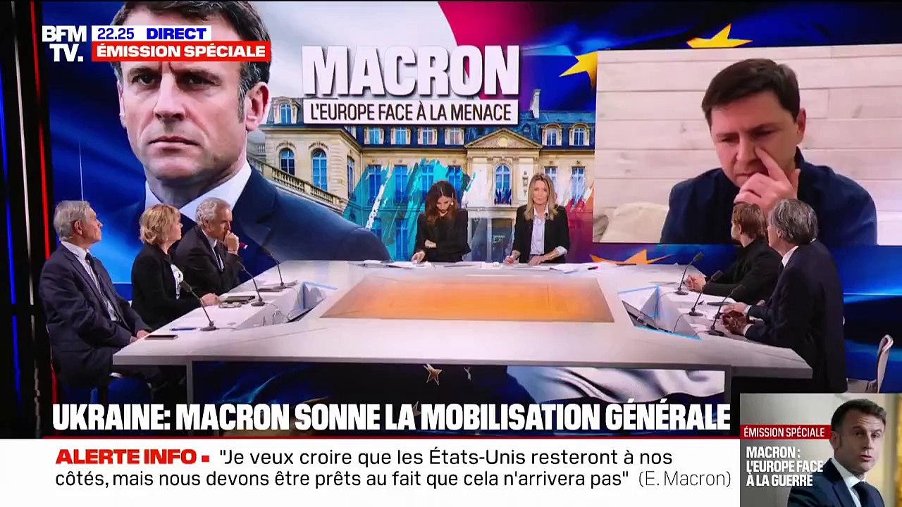 Allocution d'Emmanuel Macron: "Il est prêt à prendre davantage la fonction de leader", affirme Mykhaïlo Podoliak, conseiller du président Volodymyr Zelensky