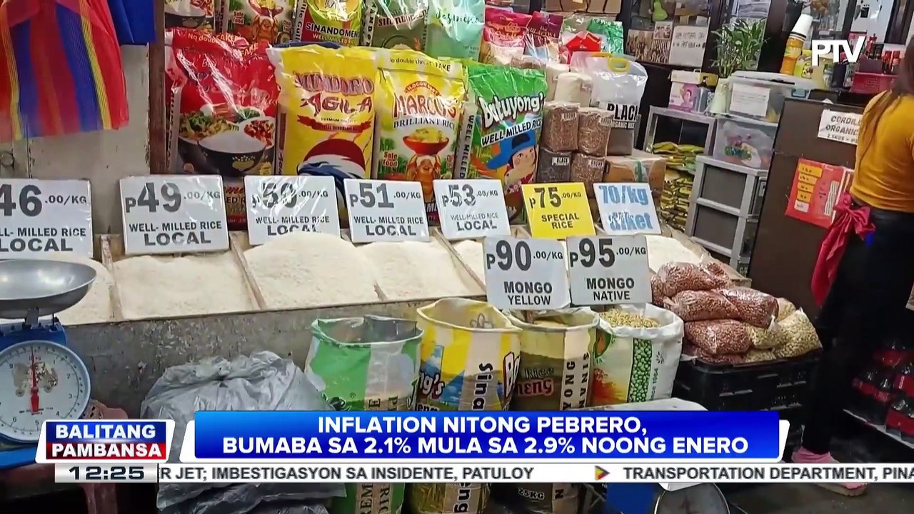 Inflation nitong Pebrero, bumaba sa 2.1% mula sa 2.9% noong Enero