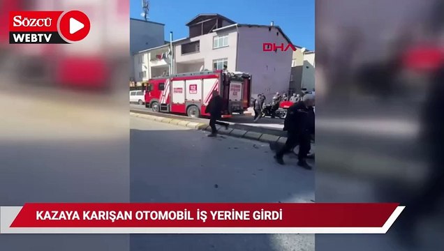 Sancaktepe'de kazaya karışan otomobil iş yerine girdi
