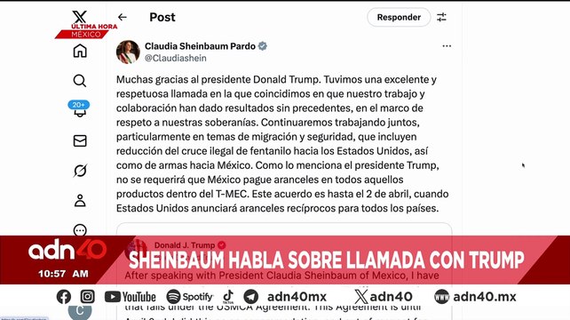 🚨¡Última Hora! Claudia Sheinbaum habla sobre la pausa de aranceles tras llamada con Donald Trump