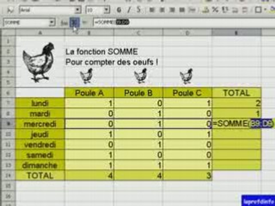 Tableur - la fonction SOMME (leprofdinfo)