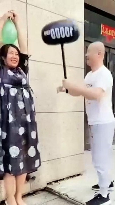 Hasbend Wife Enjoying with Hammer Hitting