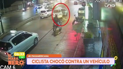 VIDEO: ¡Por mirar el celular! Ciclista terminó impactando contra un taxi trufi en la avenida Panamericana