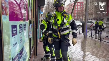Rescate de cría de pavo real en una ventana en la calle del Doctor Esquerdo de Madrid