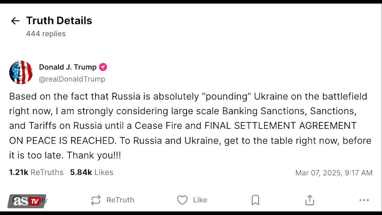 Trump threatens tariffs and sanctions on Russia to force cease agreement with Ukraine