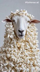 White goat Eating Pop Corn