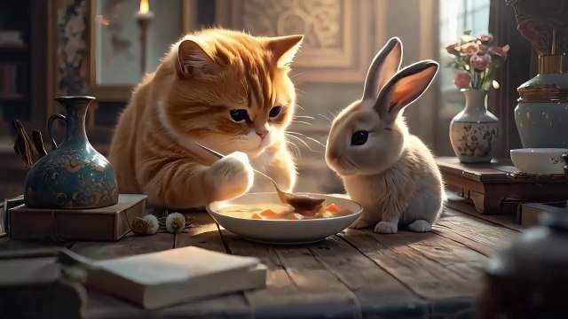 Sweet cat and rabbits😻 #CatCookingFood #catcookingfood #cat #cute #funny #cat #pets