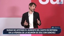 Sumar no apoyará el aumento del gasto en Defensa en la víspera de la reunión de Díaz con Sánchez