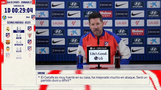 Simeone: Lo único que me importa es el partido de mañana