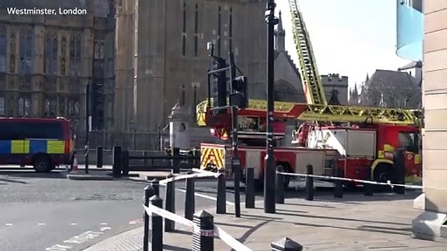 Emergency services arrive at Houses of Parliament as man climbs Big Ben with Palestinian flag