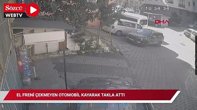 El freni çekilmeyen otomobil kayarak takla attı