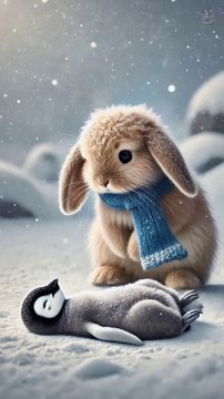 A rabbit helps an injured penguin baby. It's so pitiful. 🐰 #RabbitRescue #CuteAnimals #AnimalRescue-8932