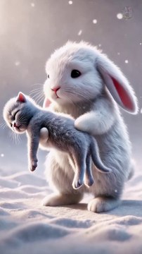 Little rabbit helps injured kitten and the kitten 🐰 #RabbitRescue #CuteAnimals #AnimalRescue-3467