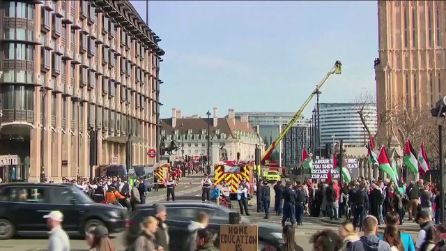 Man descends Big Ben after climbing with Palestinian flag in London