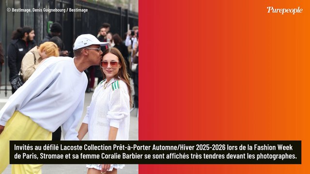 Stromae et sa femme Coralie, couple star au défilé Lacoste, face à Pierre Niney et Adèle Exarchopoulos