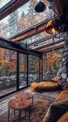 Rustic Living Space with Glass Ceiling.
