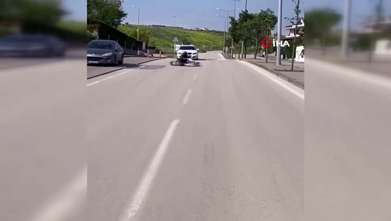 Bursa'da Go kart sürücüsü pisti şaşırdı, trafiğe çıkıp drift attı