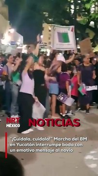 Durante la marcha del 8M en Yucatán, un grupo de manifestantes sorprendió a los asistentes de una boda al gritarle al novio “¡Cuídala, cuídala!”. El momento se hizo viral.