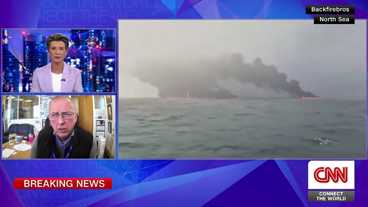 Huge fire after oil tanker and cargo ship collide