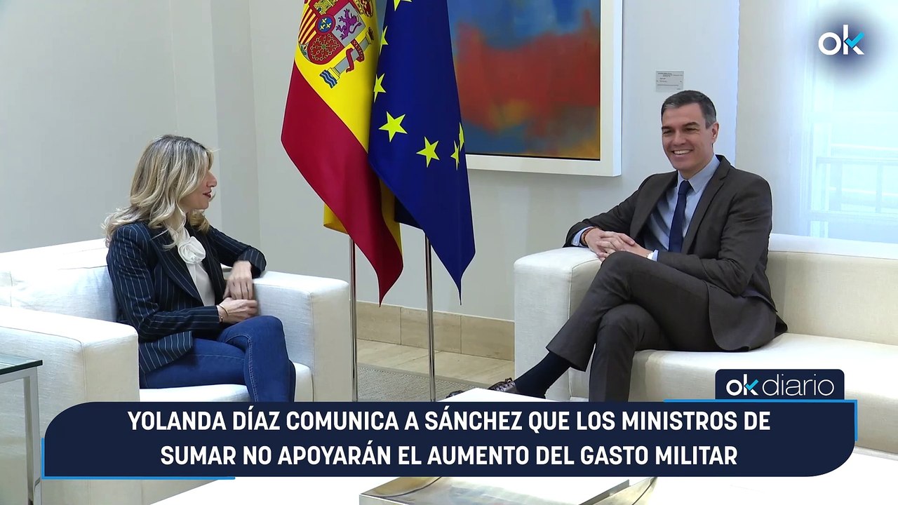 Yolanda Díaz comunica a Sánchez que los ministros de Sumar no apoyarán el aumento del gasto militar