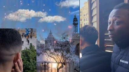 Los novatos del Valencia alucinan con el estruendo de la mascletá de Fallas