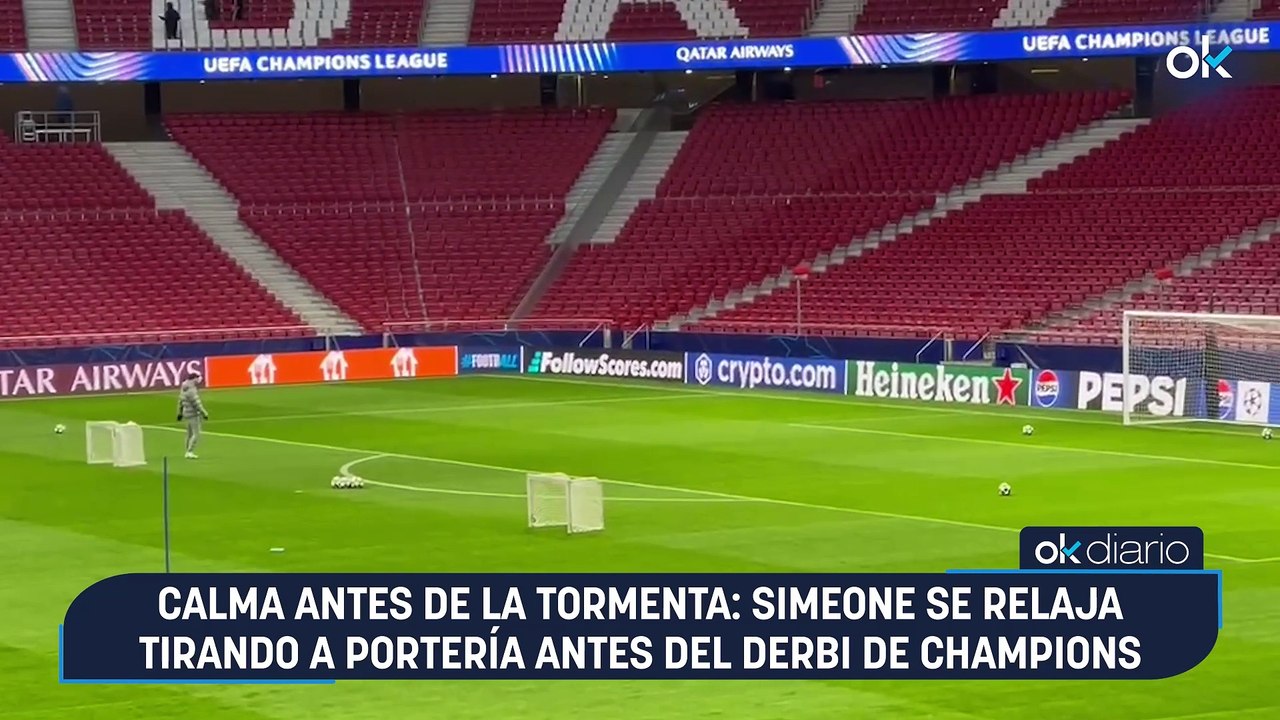Calma antes de la tormenta: Simeone se relaja tirando a portería antes del derbi de Champions