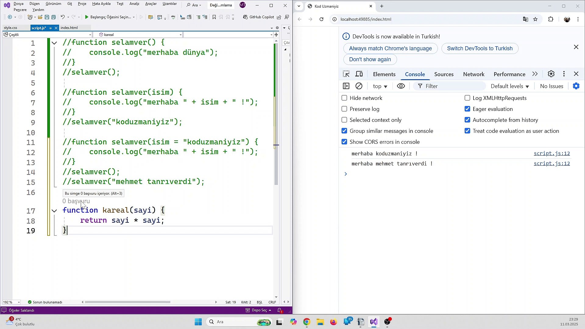 Javascript fonksiyonlar nasıl oluşturulur ders 5