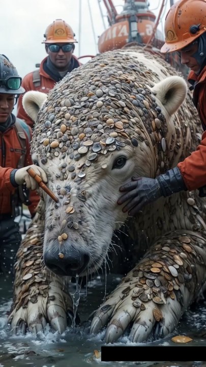 🐻‍❄️✨ Incredible Rescue! Team Cleans Majestic Polar Bear Covered in Barnacles! 😱🧼