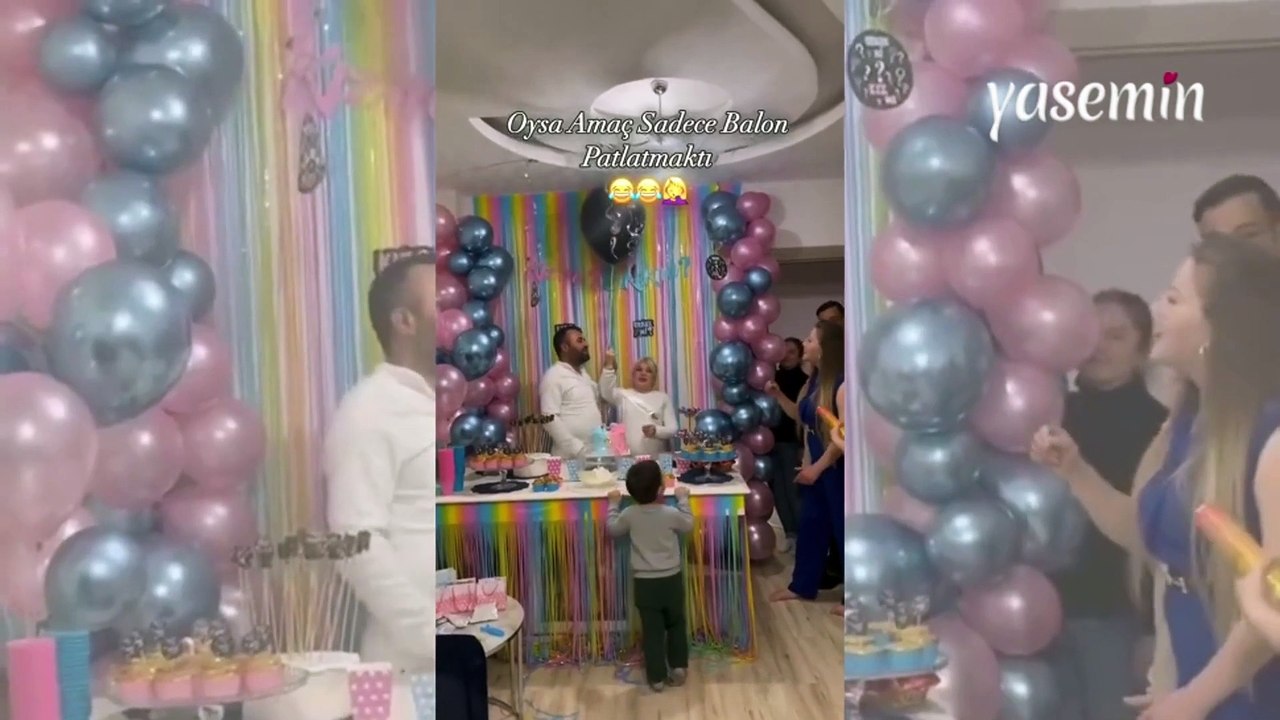 Cinsiyet partisinde korku dolu anlar! Helyum dolu balonu çakmakla patlattılar