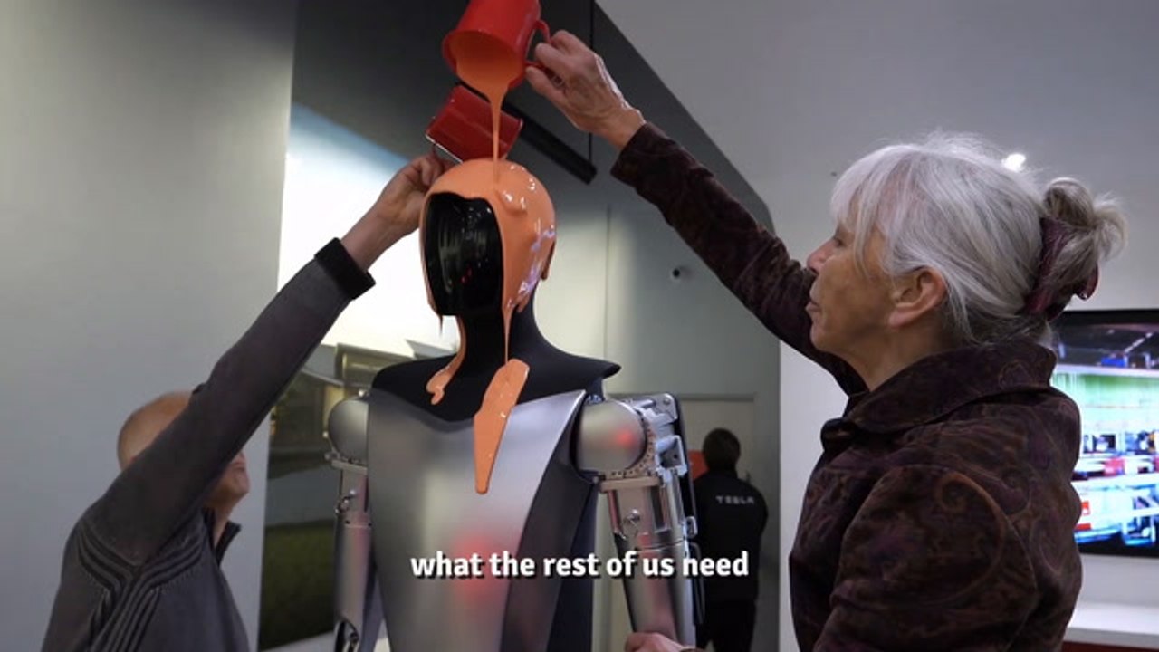 Just Stop Oil supporters have poured orange liquid latex over an Optimus robot in Westfield