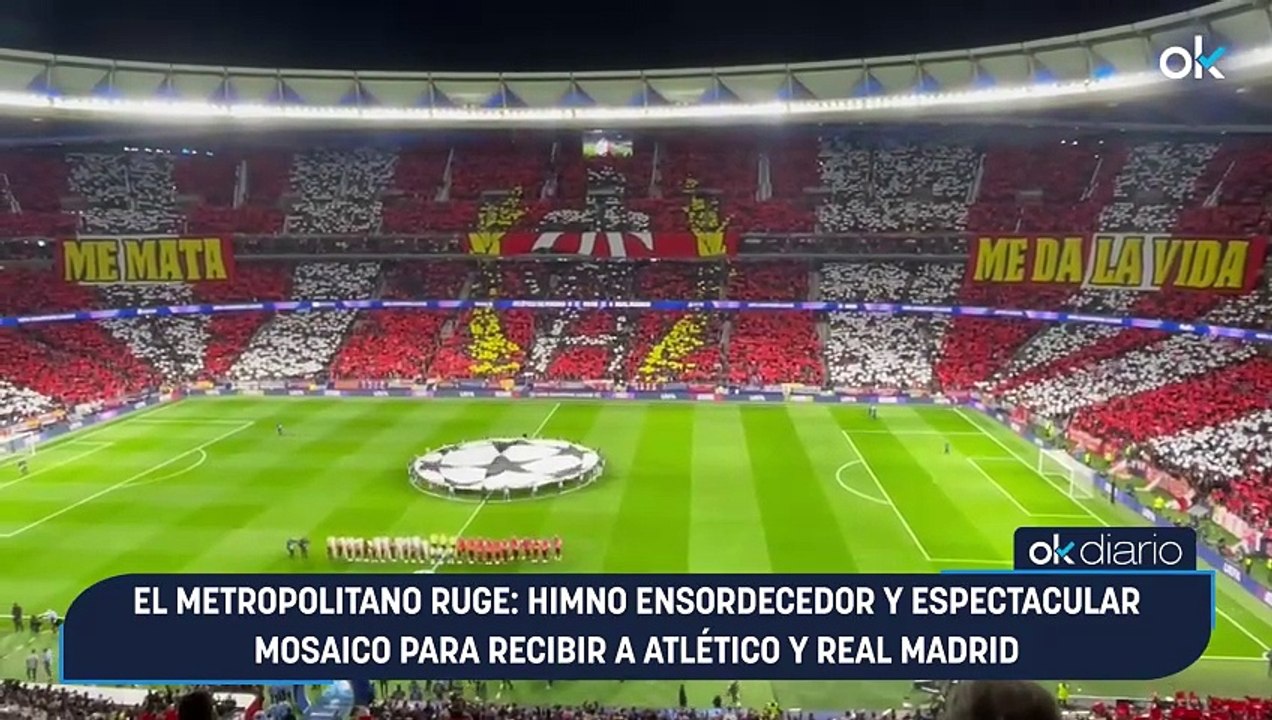 El Metropolitano ruge: himno ensordecedor y espectacular mosaico para recibir a Atlético y Real Madrid