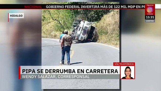 En Hidalgo, pipa cargada con diésel vuelca en la carretera México-Tampico