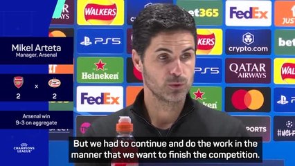 Arteta 'very happy' as Arsenal confirm Champions League quarter-final spot