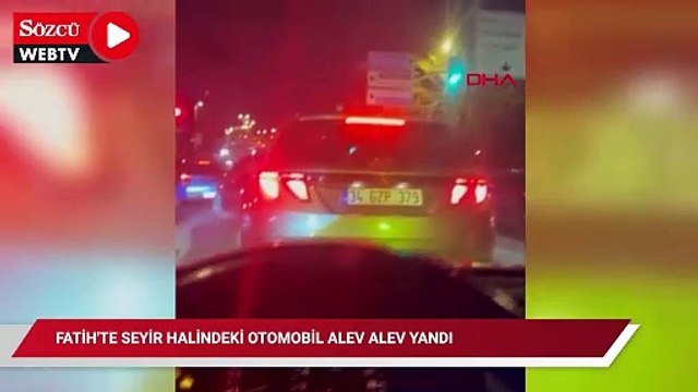 Fatih'te seyir halindeki otomobil alev alev yandı