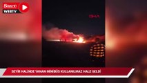Seyir halindeyken yanan minibüs kullanılamaz hale geldi