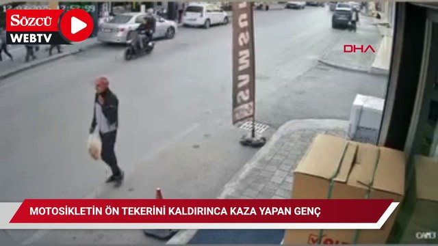 Motosikletin ön tekerini kaldırınca kaza yapan genç, yerde metrelerce sürüklendi