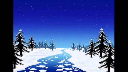 Dessin Photoshop d'un paysage fluvial avec de la neige et des arbres