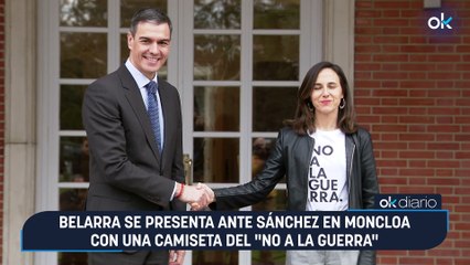 Belarra se presenta ante Sánchez en Moncloa con una camiseta del "No a la guerra"