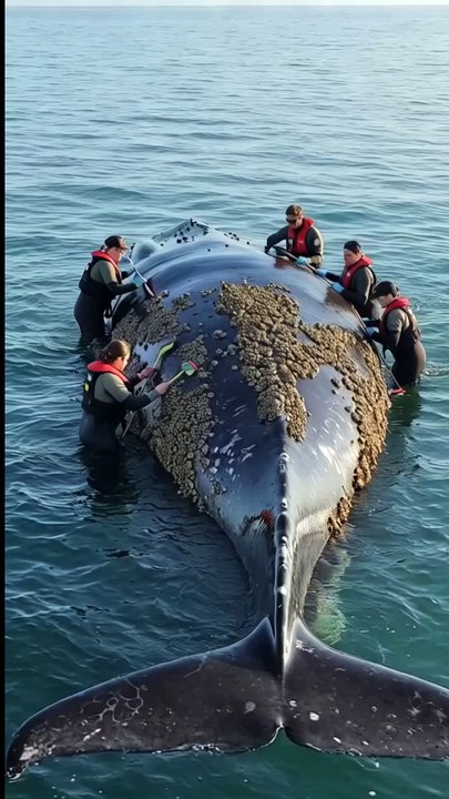 🐋✨ Incredible Rescue! Team Cleans Giant Whale Covered in Barnacles! 🔥