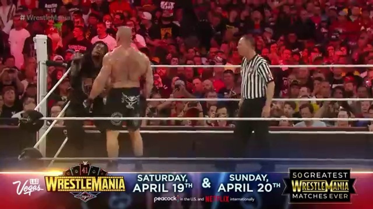 Brock Lesnar Smashing Roman Reigns At WrestleMania