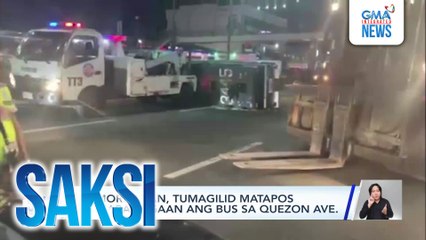 Armored van, tumagilid matapos makabanggaan ang bus sa Quezon Ave. | Saksi