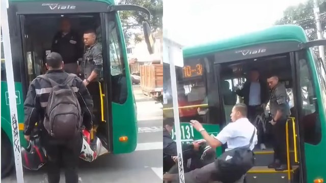 ¡Pelea en plena vía! Conductor del SITP y motociclista protagonizaron violento enfrentamiento: video