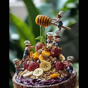@Tiny Humans, Giant Cakes! 🍰 | AI-Generated Fantasy of Mini People Decorating Fruit Cake