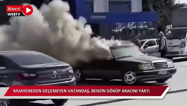 Tuzla'da farı yanmadığı için muayeneden geçemeyen vatandaş, benzin döküp aracını yaktı